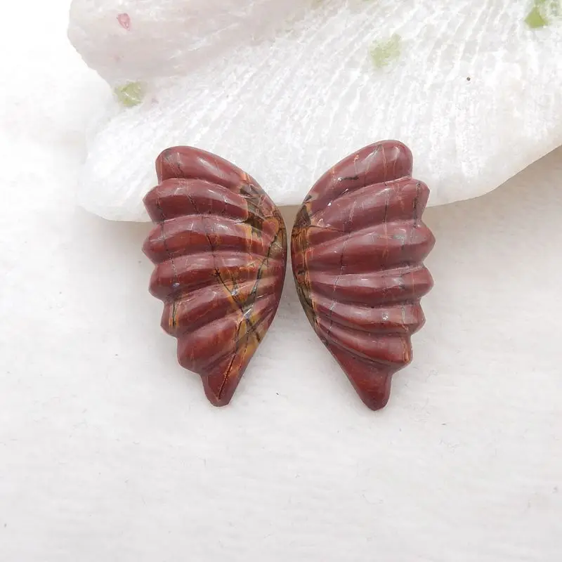 Sale 1pair Natural Stone Multi-Color Picasso Jasper Cabochons 33x18x5mm 7g Carving Wings Cabochons For Women