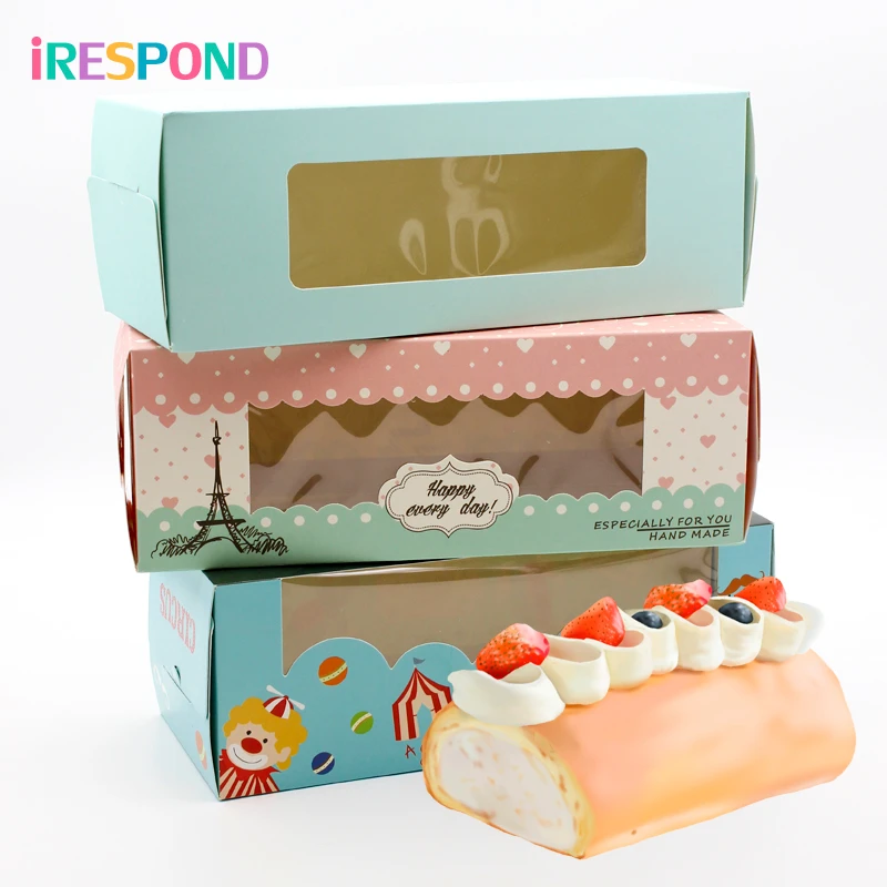 5PCS Swiss Roll Cake Box With Window Cupcake Portable Cake Packing Boxes Portable Wedding Gift Boxes Home Baking Long Cake