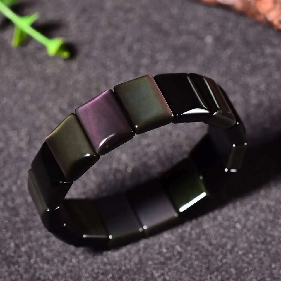 

Natural Colorful Black Obsidian Bracelet Bangle Design Rectangle Beads 18x12mm Woman Men 10mm 12mm 14mm 16mm 8mm AAAAAA