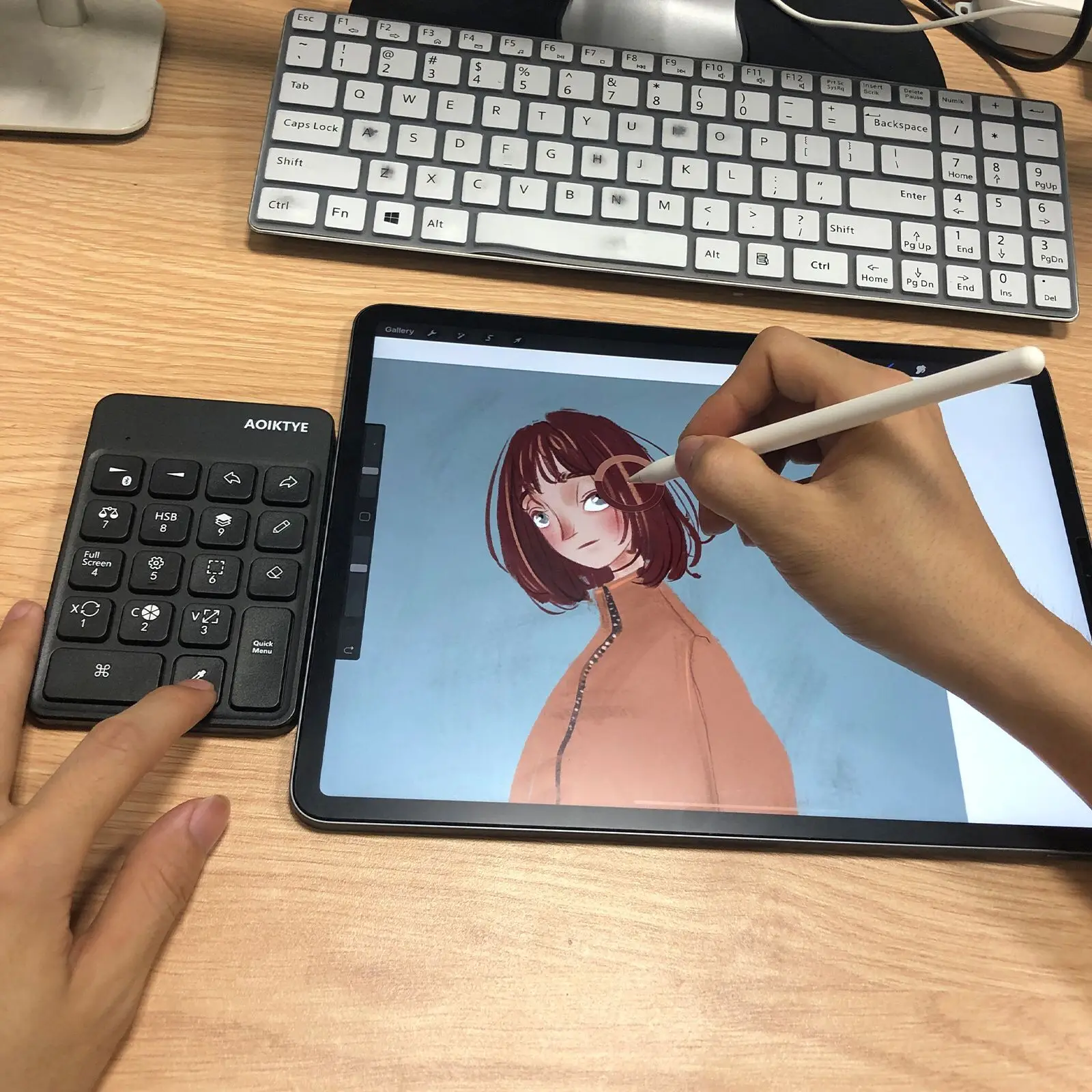 Aoiktye-teclado inalámbrico con Bluetooth para iPad, gráfico Procreate tableta de dibujo, Mini portátil, recargable