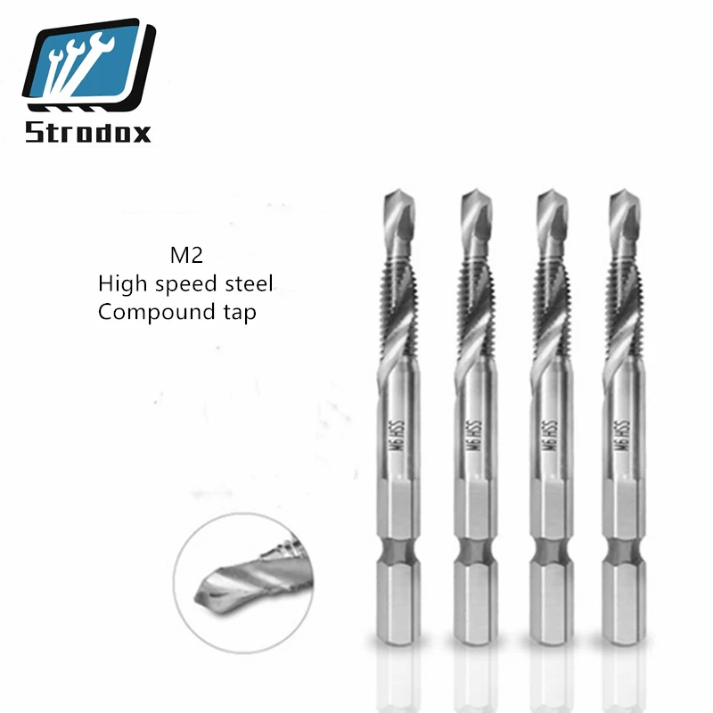 

10 PCS Drilling and tapping integrated composite tap drill bit hexagonal shank with wire tap for screw machine m3m4m5m6m8m10