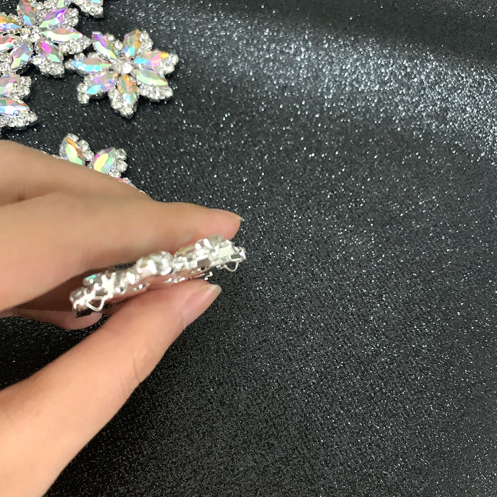 4.5cm flower Shape Rhinestone applique Crystal strass AB color sew on rhinestone with flatback silver base dress decoration