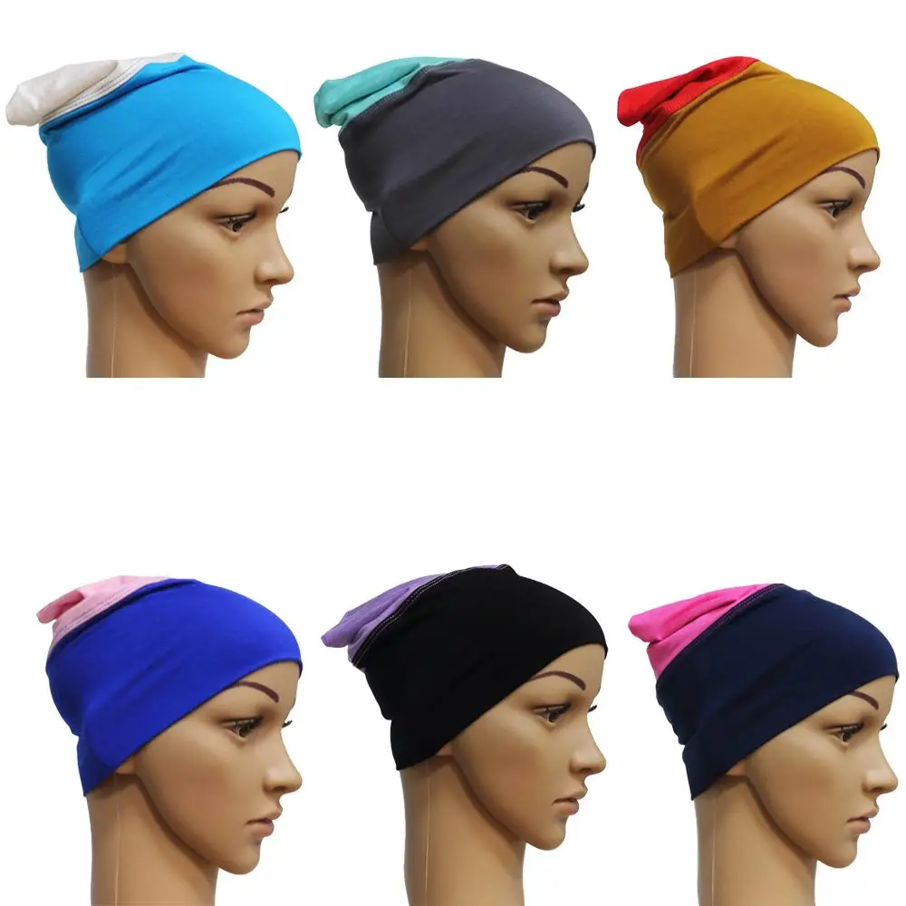 Women Tube Cap Head Wrap Muslim Hijab Modal Hair Loss Cap Patchwork Inner Chemo Hat India Middle East Contrast Color Bonnet New