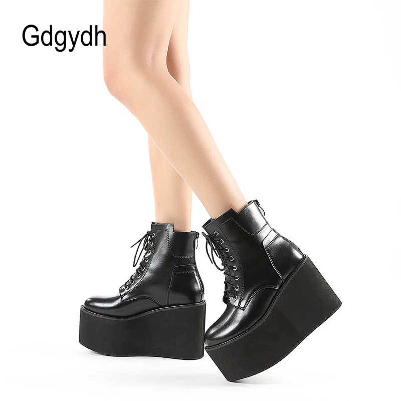 Gdgydh Big Size 43 platforma wysokie obcasy Cosplay modne jesienne botki platforma kobiety kliny obcas Model wybiegu 2021 nowy