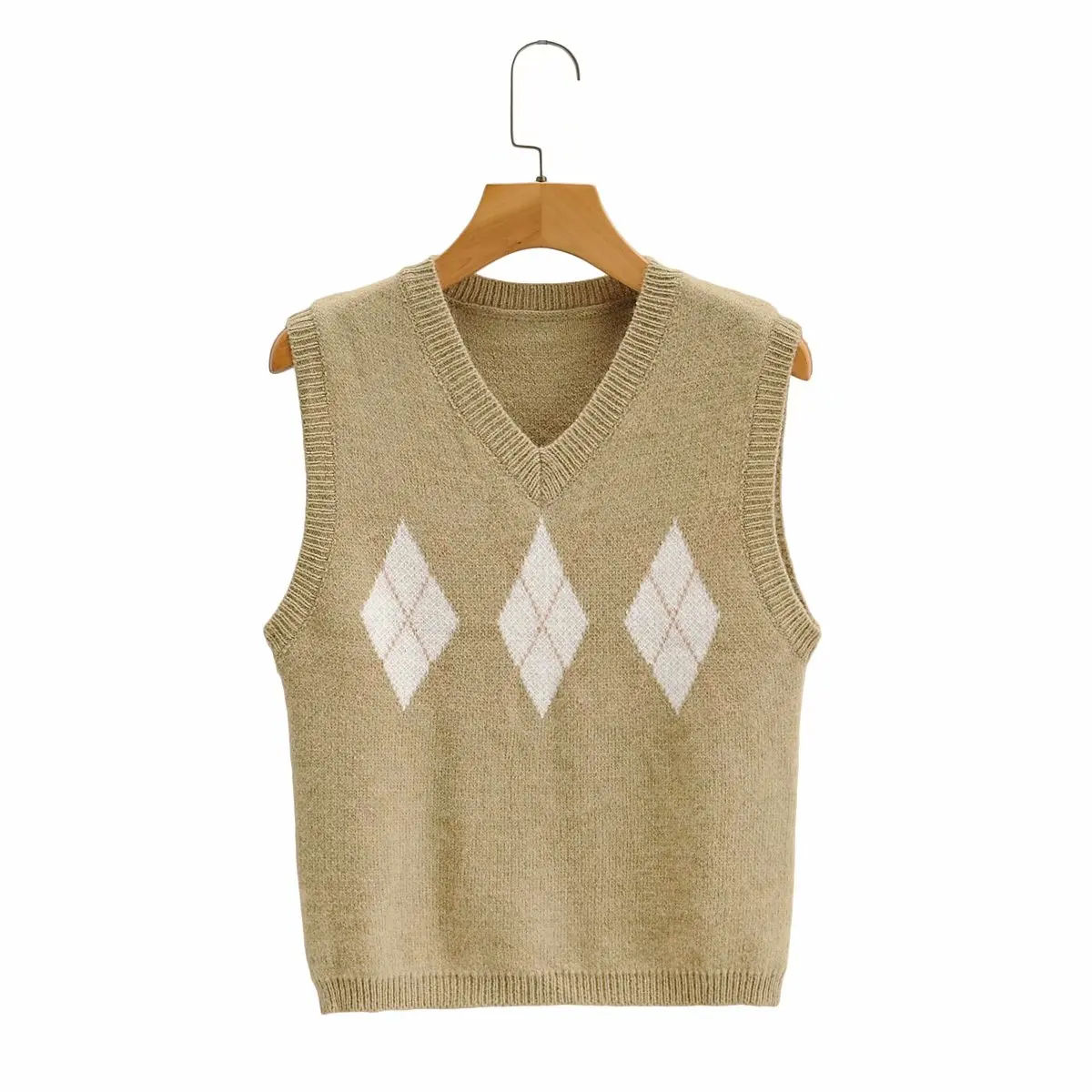 Fall 2023 knitted tank top women vintage argyle sweater vest women knit vest top cropped sweater vests plaid korean vest v neck