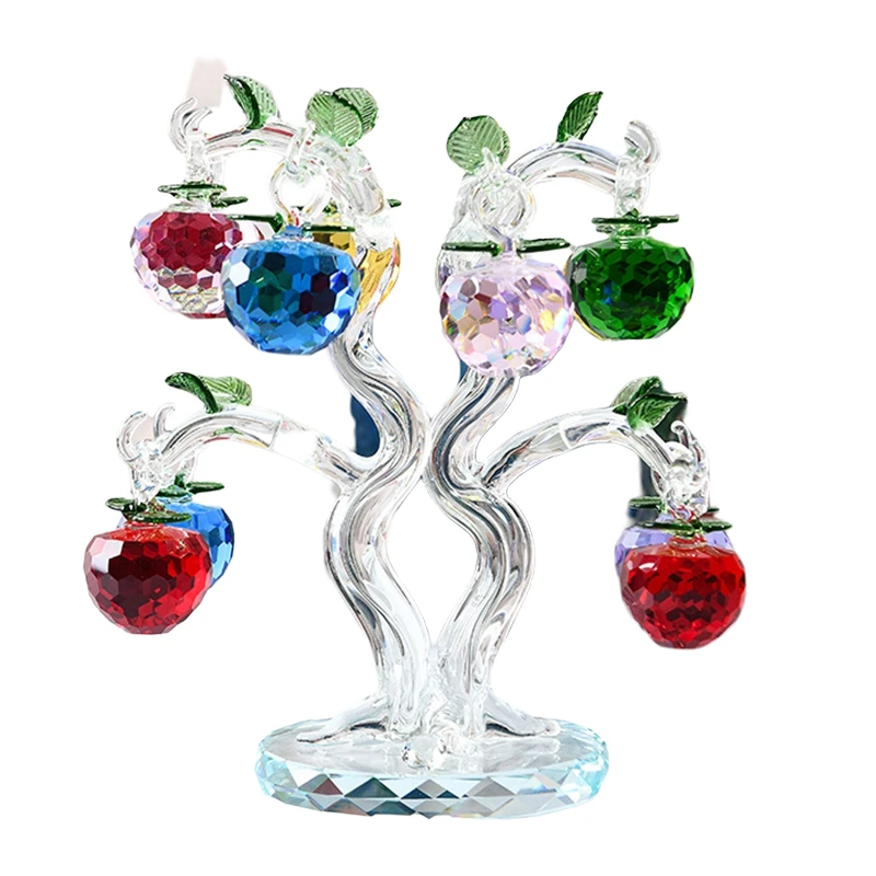 

Crystal Glass Apple Tree Ornaments with 12pcs Hangs Faceted Apples Home Decor Figurine Christmas New Year Crafts Gifts Souvenir