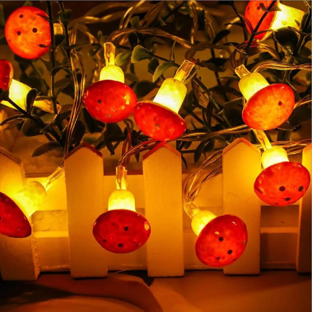 LED Mushroom Fairy Lights 2m 10leds 3m 20leds Christmas Garland Waterproof Shape Wire String Lamp Battery USB Power Supply