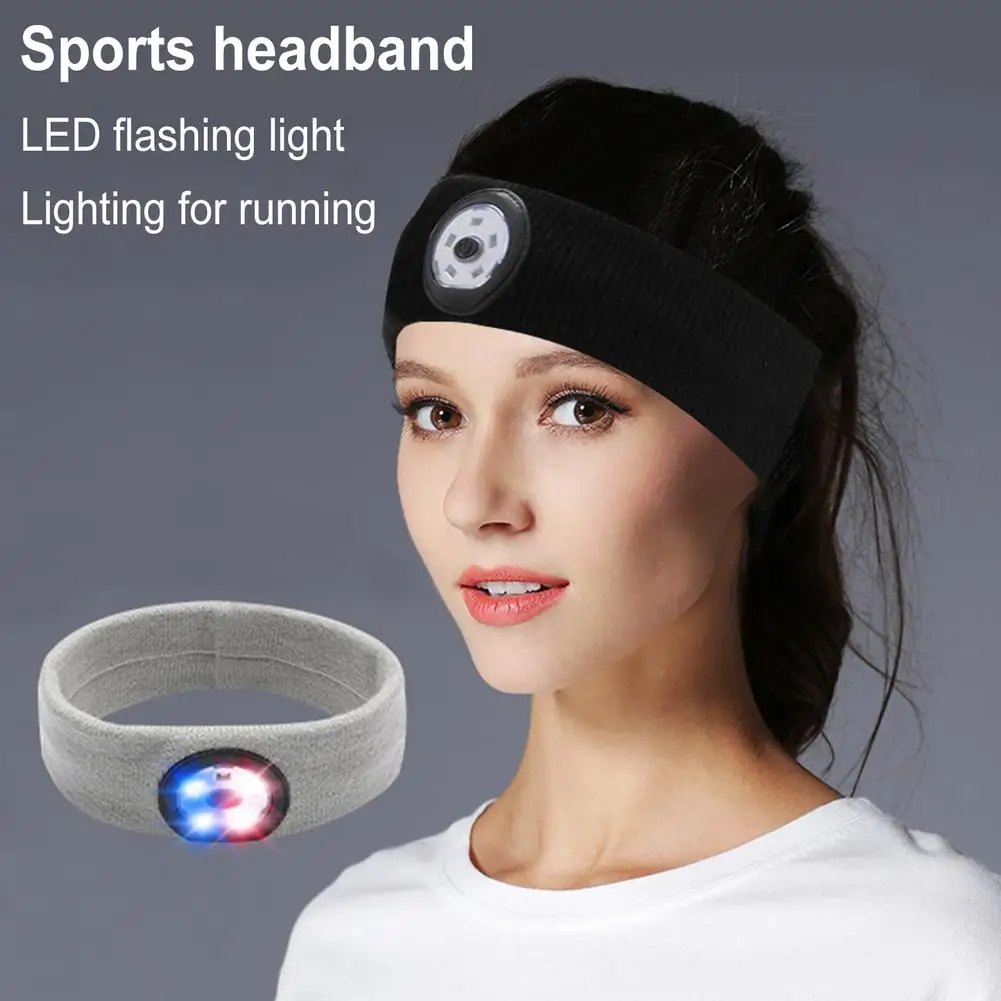 Sports LED Headband  9 lamp  3-level brightness USB Charging Light Up Sweatband for Cycling and Running at Night Camping