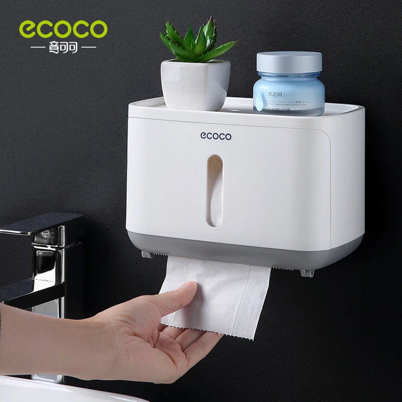 ECOCO Paper Towel Tissue Box Dispenser Wall Mounted Storage Rack Paper Towel Holder Bathroom Organizer Accessories