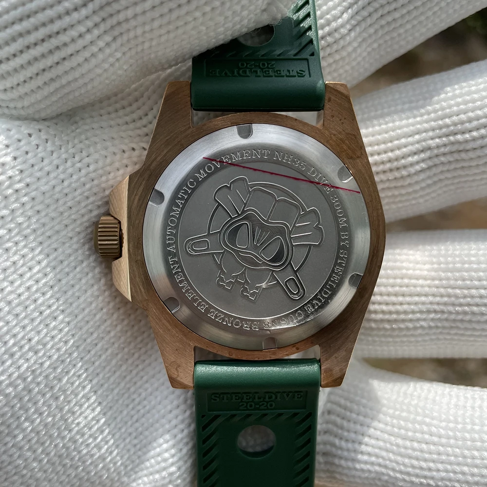 Imagem -05 - Steeldive Sd1953s Masculino Luxo Bronze Relógio de Pulso Nh35 Supergreen Luminoso Verde Dial 300m à Prova Impermeável Água Clássico Retro Mergulho Relógio