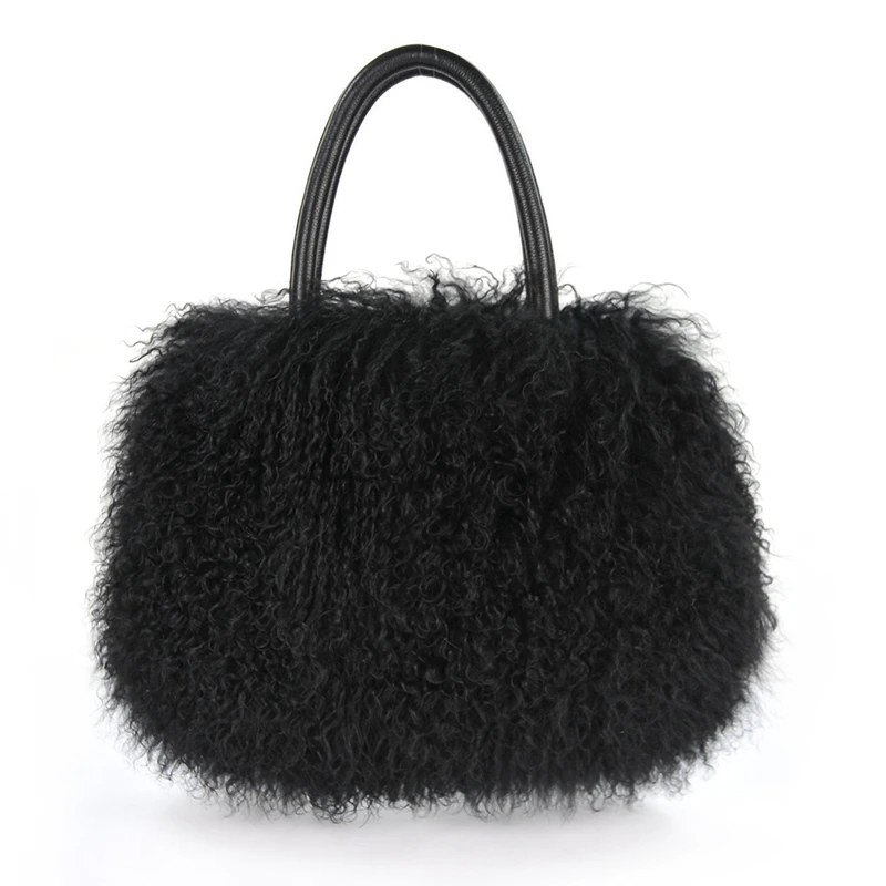 ZDFURS* 2021 Real Mongolian Fur Bags Australian Beach Wool Fur Shoulder Bag Ladies Tibet Lamb Fur Wrist Bag Large Capacity