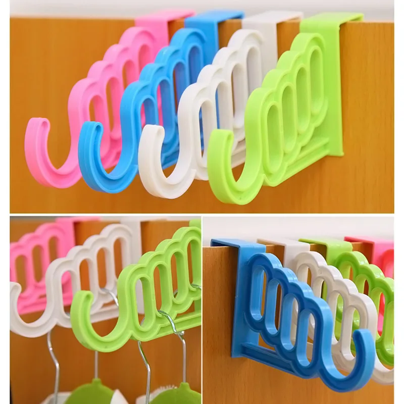 New Multi-Function Home Accessories Foldable Clothes Hanger Drying Rack 5 Hole Suit Bathroom Door Plastic Organizer Door Hooks