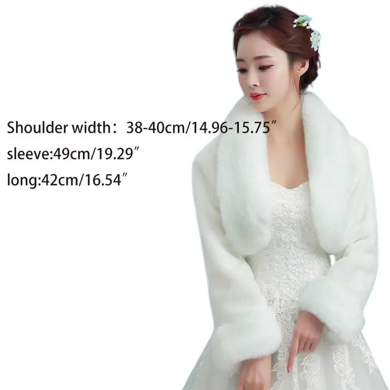 Womens Vintage White Plush Bridal Wrap Stole Shawl Long Sleeve Evening Party Cape Shrug Princess Thickened Warm Wedding Jacket