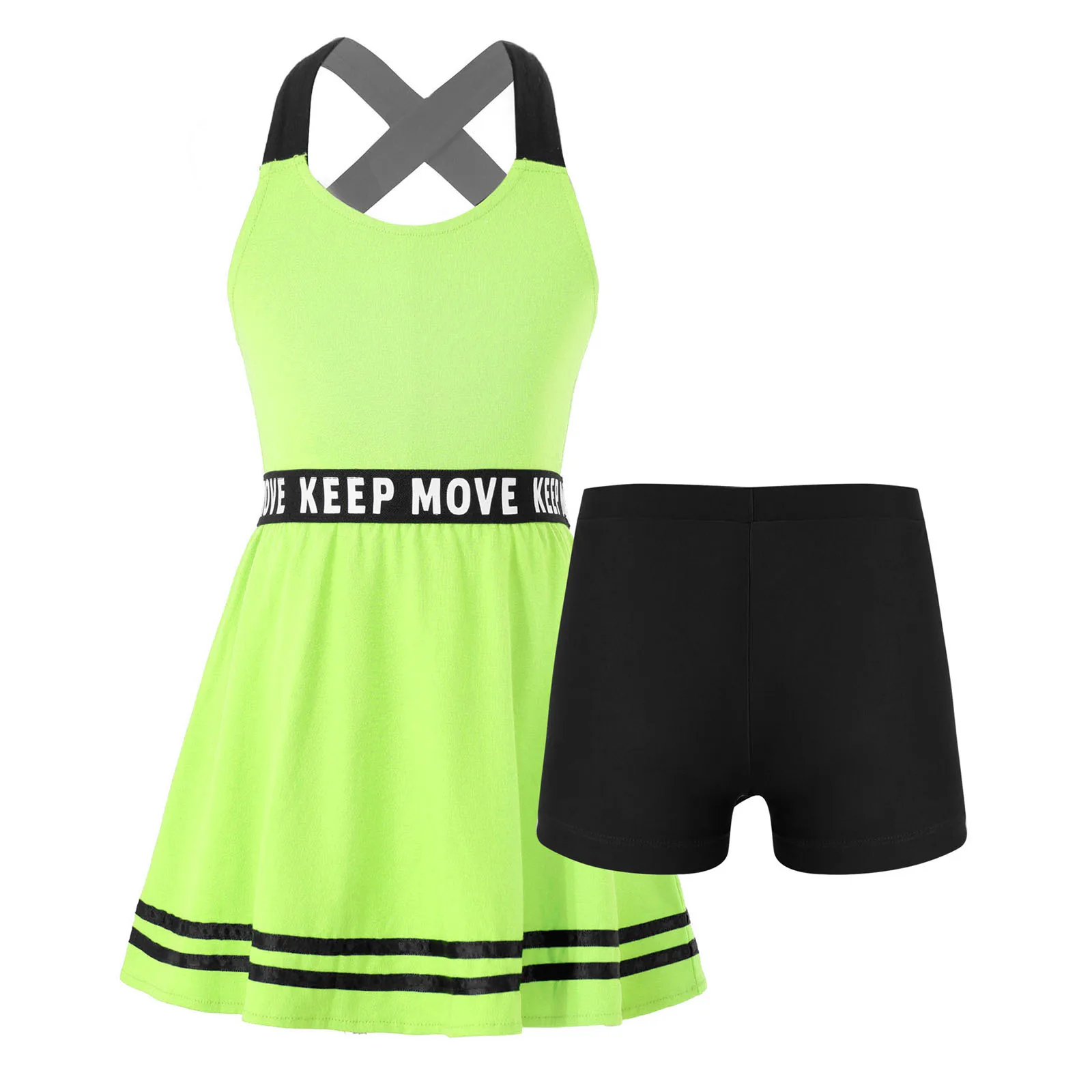 Summer Toddler Sportswear Kids Girls Tennis Dresses Casual A-line Mini Dress Sleeveless Open Back Gym Sports Dress with Shorts