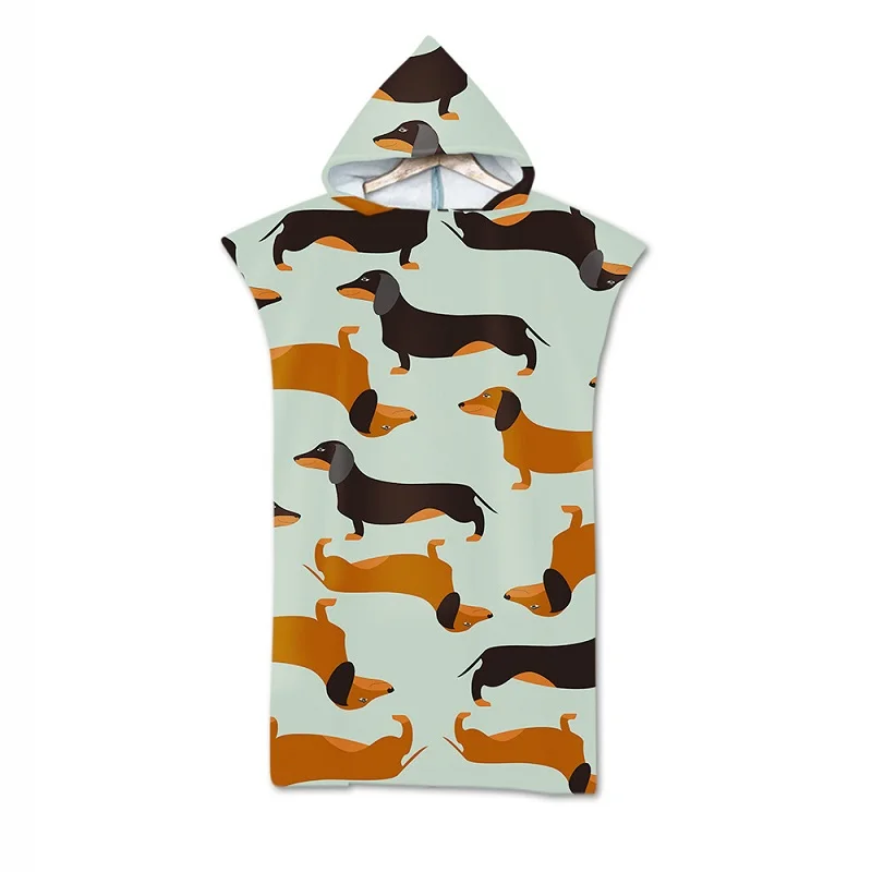 Microfiber Hooded Surf Poncho Towel Cloak for Adults, Dog Animal Printed Bathrobe, Beach Dress, Beachwear for Men and Women