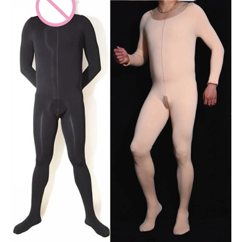 Men Round Collar Hickness Thermal Fleece Household Pajama Bodysuit Sexy Lingerie Keep Warm Crotchless Jumpsuit Winter Pantyhose