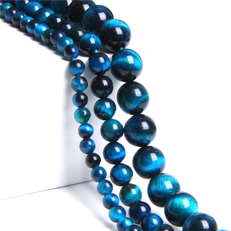 Natural Gem Stone Royal Blue Tiger Eye Round loose stone Beads 4 6 8 10 12 MM DIY bracelet Necklace For Jewelry Making Wholesale