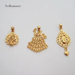 3 DESIGNS PEACOCK DIFFERENT SHAPED PENDANT YELLOW GOLD PLATED 18INCH WATER WAVE CHAIN PEACOCK HEART CHARM NECKLACE