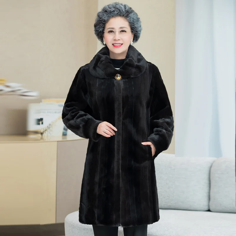

New Middle-aged Womens Mink Fur Coats Winter Warm Fur Jacket Coat Long Women Thicken Mink Fur Overcoat Plus Size Winter Jackets