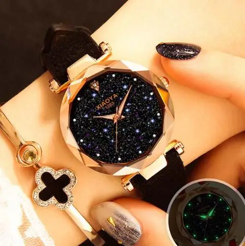 Ladies Watch NicePop Casual Vogue Quartz Watch Starry Sky Multicolor Leather Wristwatch Simple Designer Women Clock Orologio