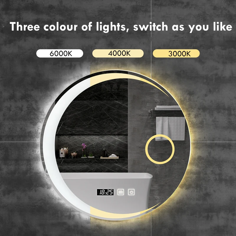 Imagem -03 - Round Moon Shape Bathroom Mirror Luz Led Ajustável Desembaçamento Bluetooth Speaker Espelho de Maquiagem Inteligente Cores 40 cm 50 cm 60cm