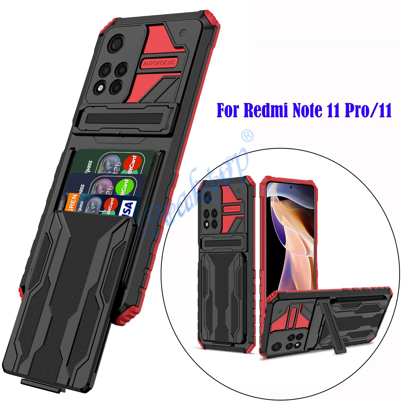 Card Slot Armor Cover for Redmi Note 11 Pro Case for Xiaomi Redmi Note 11 10 4G Pro 10S 9 9A Holder Case for Xiaomi Mi 11 Lite