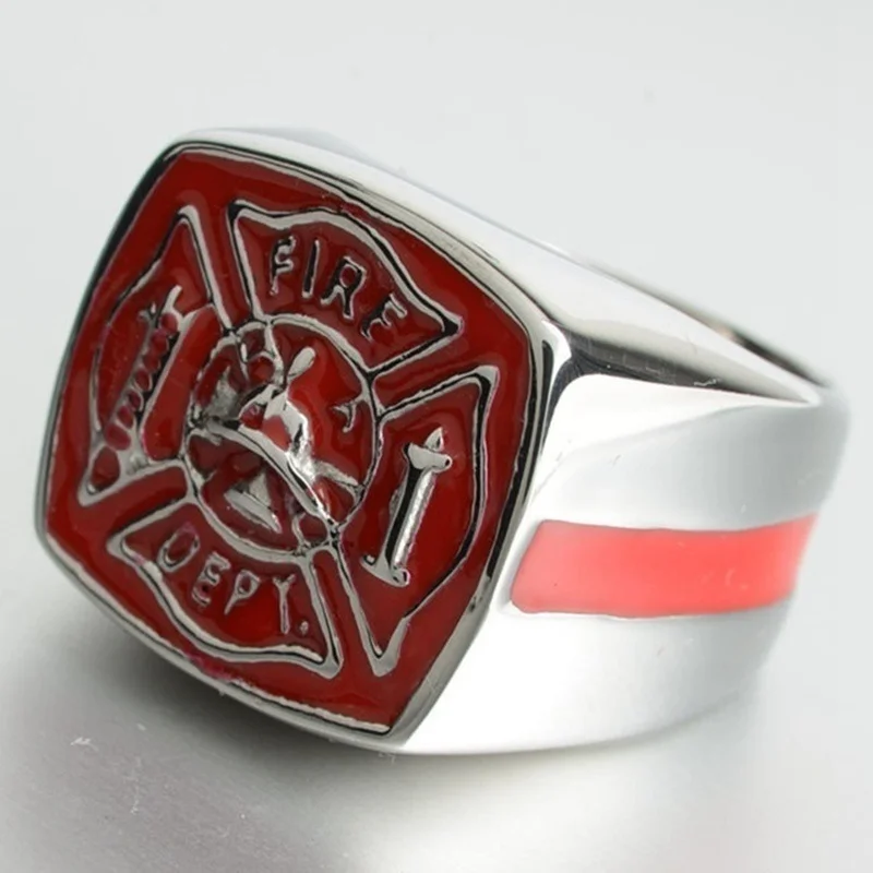 New Trendy American Firefighter Ring Men\'s Ring Metal Silver Plated Ring Accessories Party Jewelry