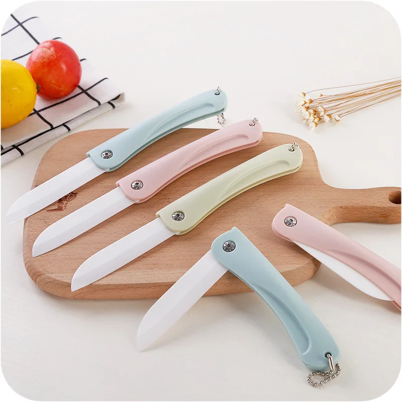 1 PC EDC Ceramic Fruit Knife Portable Folding Knife Kitchen Knife Peeling Knife Cutting Tool with Chain Wholesale