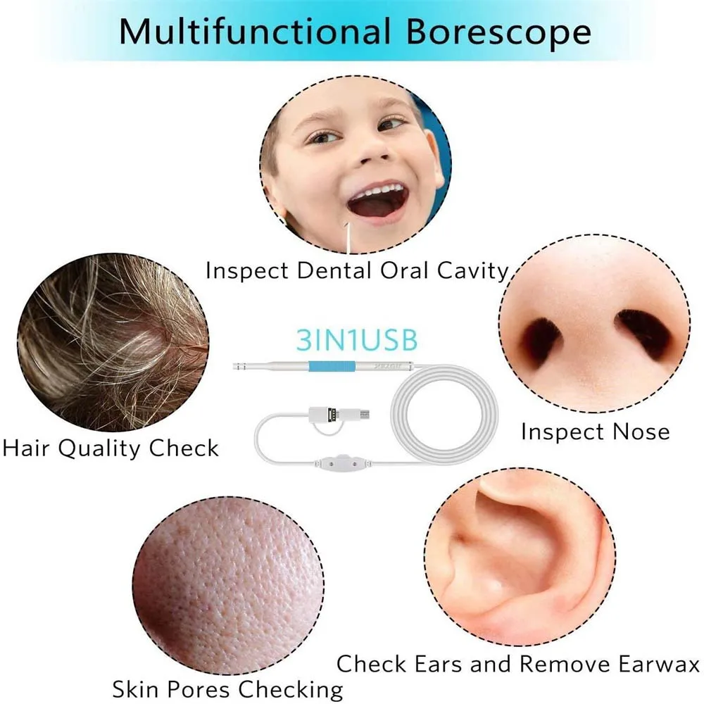 3 1 Usb 귀 청소 내시경 의료 5.5mm 디지털 미니 Otoscope 귀 케어 카메라 귀지 제거 도구 안 드 로이드 스마트 폰에 대 한