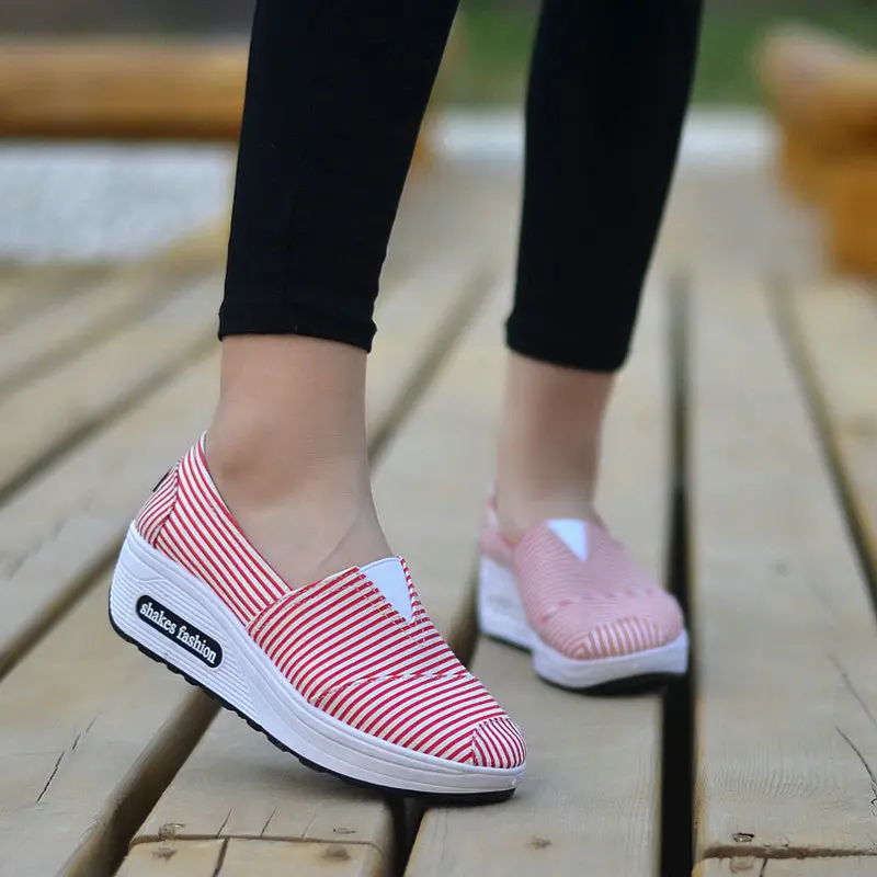 Women Casual Platform canvas Sneakers Harajuku Flats Thick Sole Wedge Loafers driving Height Increasing Walking shoes rtg5