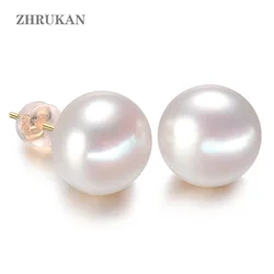 Hot 925 Sterling Silver Classic earrings AAAA Genuine Natural Freshwater Pearl Stud Earrings For Women Fashion Gift ZHRUKAN