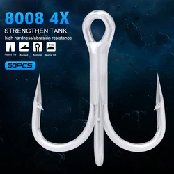 4X 50pcs/lot Saltwater Fishing Hook Matte Tin Treble Hooks 4/0#-3/0#-1/0#-1#-2#-4#-6# High-Carbon Steel High Strength Hooks