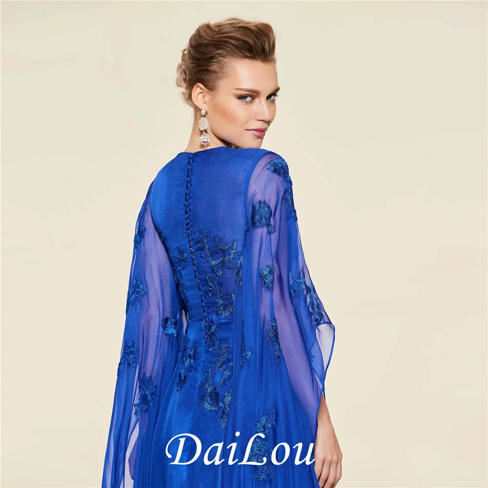 A-Line Button Floor-Length Long Sleeves Jewel Neck Appliques Mother of the Bride Dress With 30D Chiffon 2022