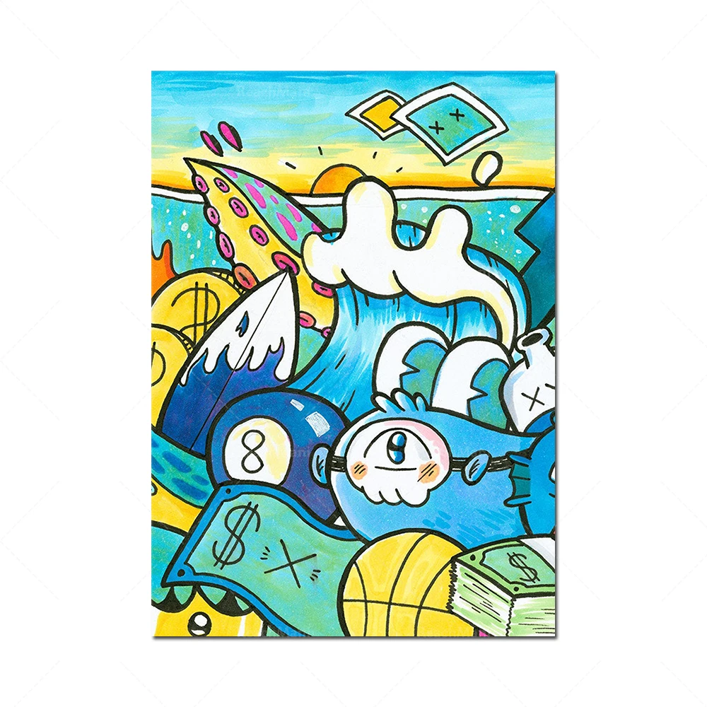 لوحة فنية جدارية ملونة، فن البوب الحديث، فن الحائط الحضري، رسومات قماشية لفن الكتابة على الجدران، فن جدار المكتب، عمود تزيين جدار المهجع