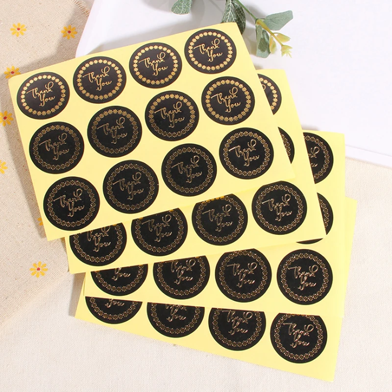 1200pcs/Lot Lovely Round Black Gold Star Ring Thank You Seal Stickers DIY Deco Gift Sticker Label Stationery Supplies