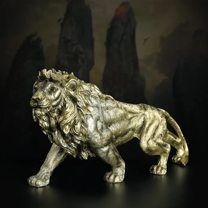 Lion Statue Office Decor Crafts Mighty Lion Animal Sculpture Resine Collectible Figurines For Home Room TV Cabinet Crafts Gift