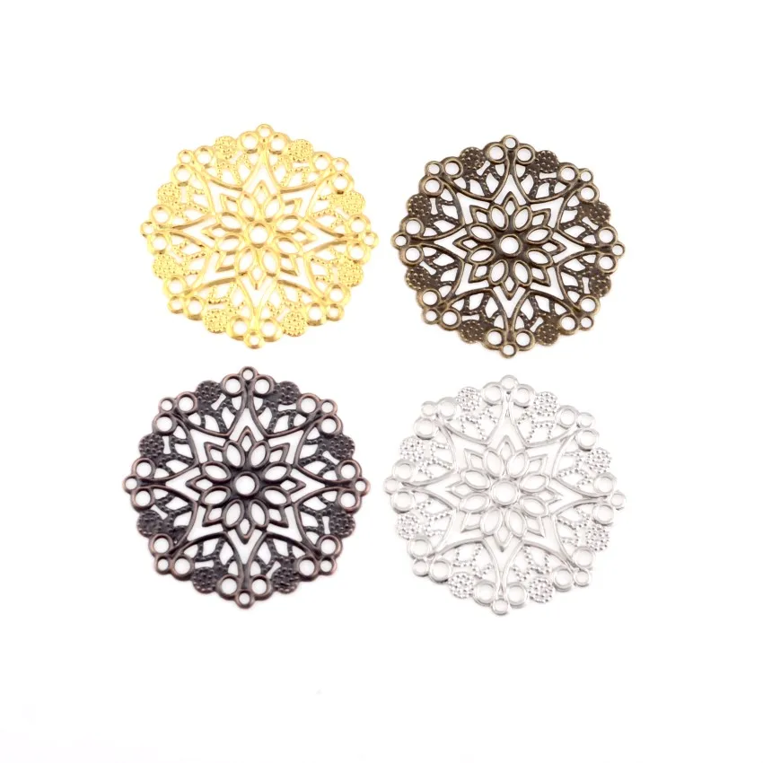 10Pcs Embellishment Findings Flower Gold Plated Hollow Metal Crafts Decoration DIY 3.5cm F0415