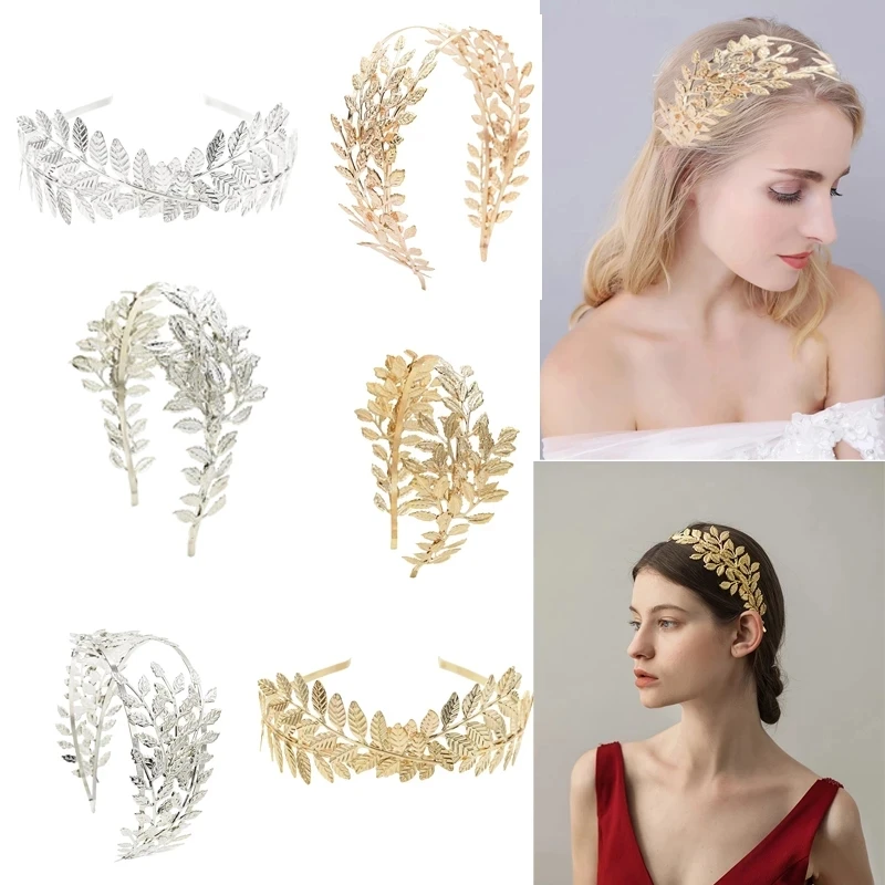 Gold Blatt Crown Lorbeer Tiara Griechischen Blatt Zurück Kopfstück Perle Hochzeit Tiara Stirnband Frauen Haar Krone Braut Haar Zubehör