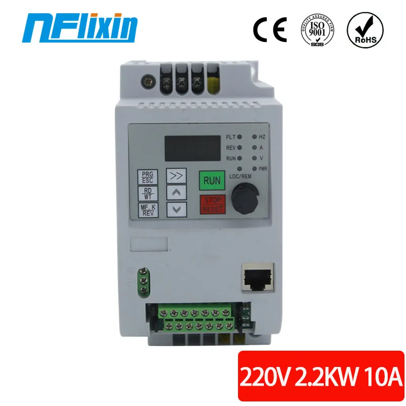 NFlixin-inversor de frecuencia monofásico, 1,5 kW/2,2 kW, AC220V, VFD, velocidad ajustable, Motor de husillo CNC