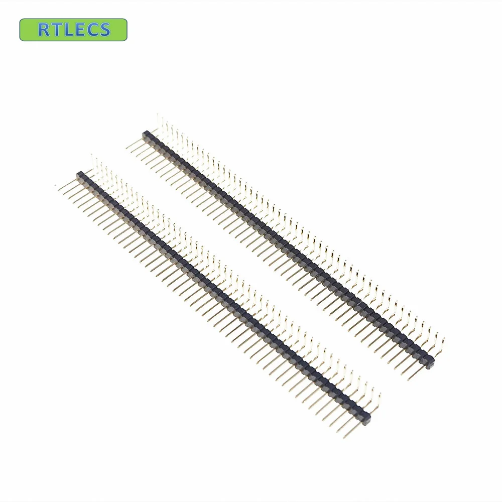 

100pcs 1.27 mm 50 P 1 x 50 Pin Header Single row Right Angle Male straight gold plated through hole 90 Degree