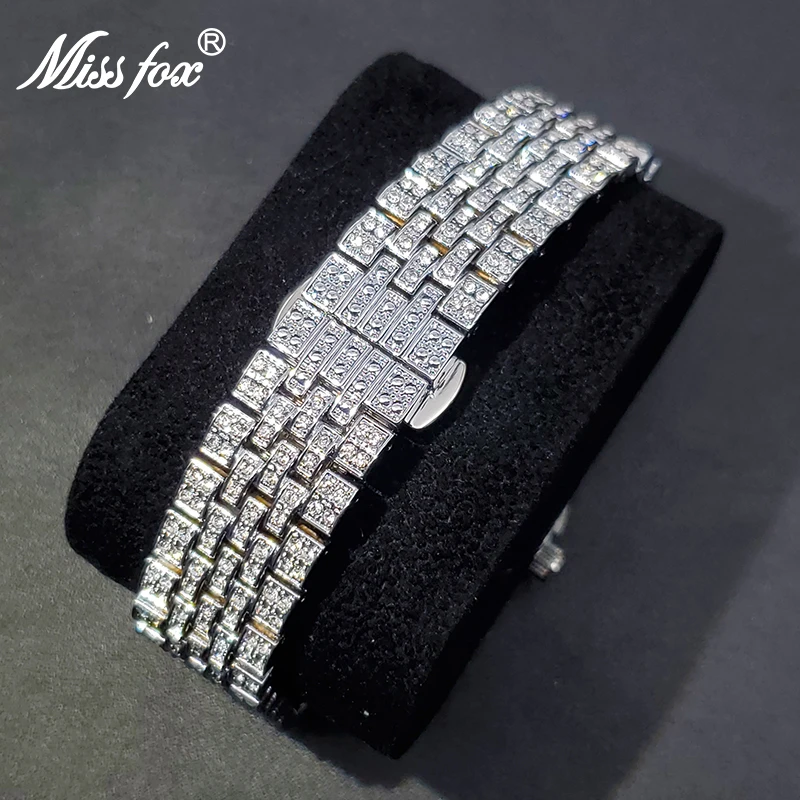 Missfox relógio de pulso de marca de luxo feminino, relógios de diamante com diferentes pérola rosa vestido e munhequeira, envio direto para casal