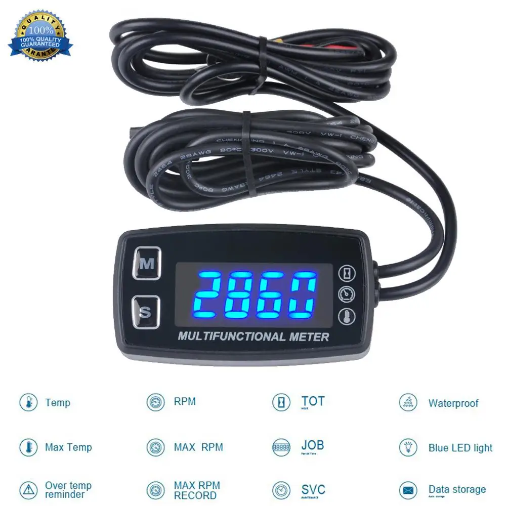 LED Tach/Hour Meter Thermometer TemperatureMeter for Gasoline Marine Outboard Paramotor Trimmer Cultivator Tiller HM35LT