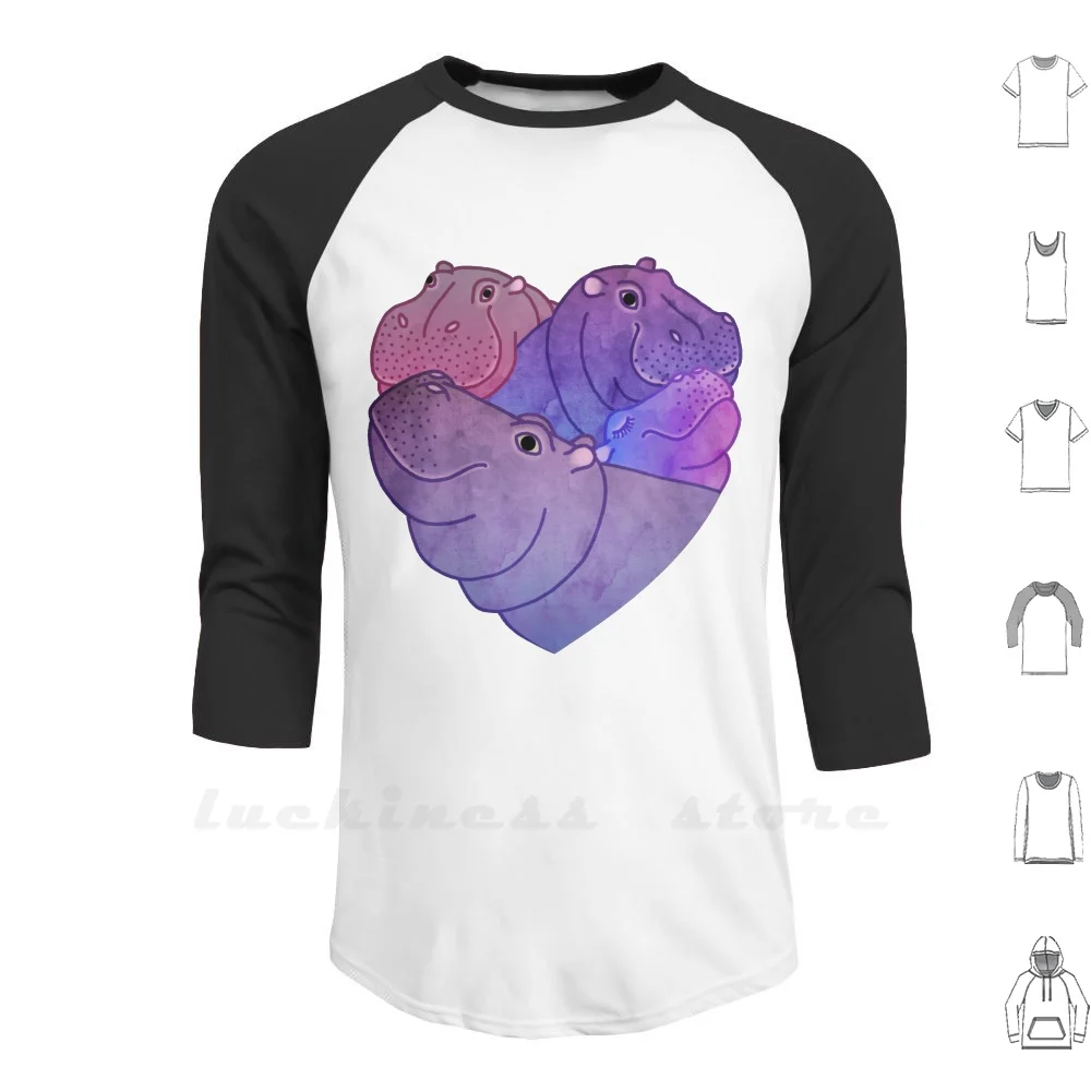 Heart Hippos Long Sleeve T Shirt Hippopotamus Hippo Hippopottermiss Heart Cute Funny Whimsical Africa Animal Purple Blue Pink