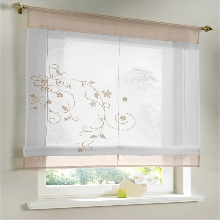 Nordic Tulle Sheer Rural Embroidery Roman Short Window Curtain for Home Living Room Decoration Voile in the Kitchen Cafe Curtain