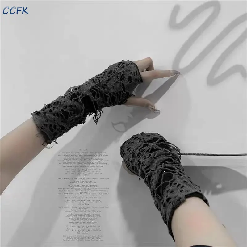 Emo Rękawiczki bez palców damskie Punk Dark Gothic Cuff Men Hip Hop Hollow Out Rock Gloves E-GIRL Grunge Emo Accessories Mall Goth