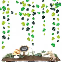 3.5M Tropical Party Decorations Green Palm Leaves Garlands Banner for Hawaiian Luau Wild One Birthday Jungle Leaf Party Supplies