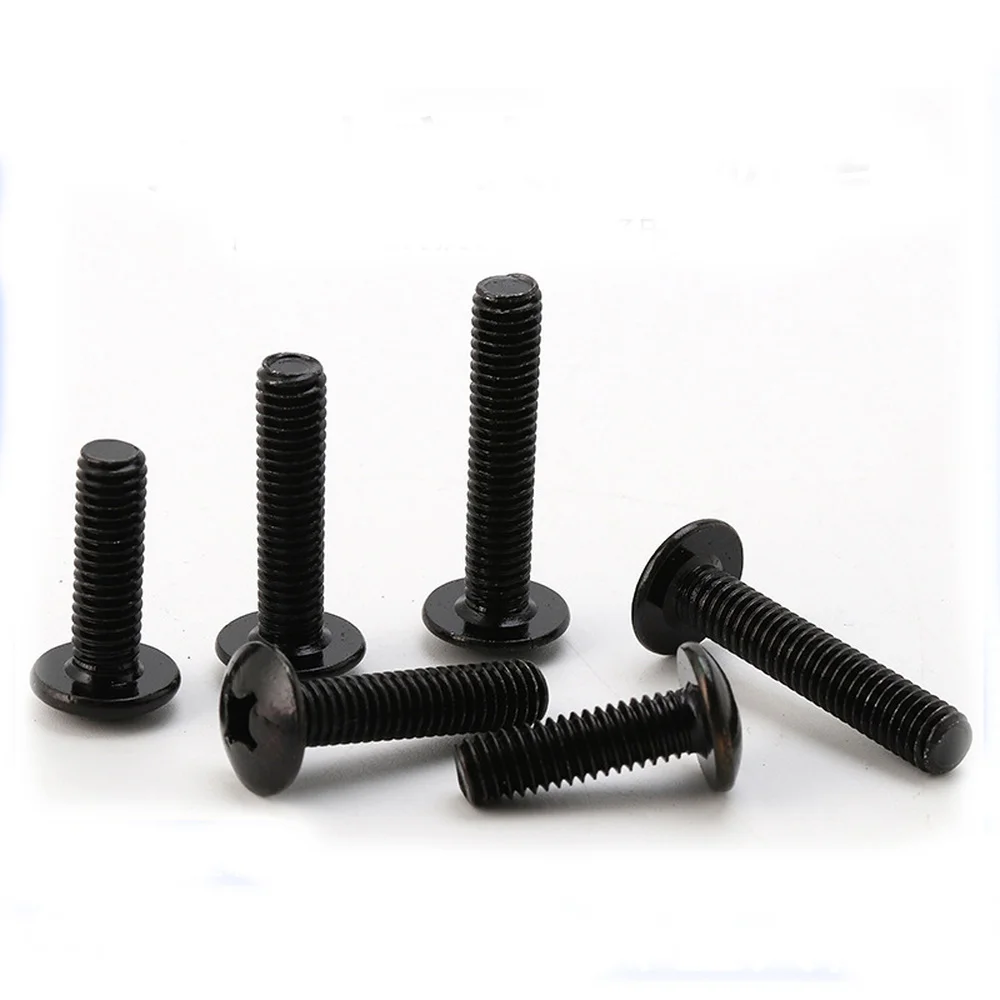 10Pcs/lot M2 M2.5 M3 M3.5 M4 M5 M6 TM Screws Phillips Truss Mushroom Head Screw Black Plated Electronic Carbon Steel Screws
