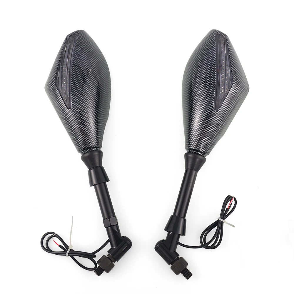 Pairs Motorcycle Carbon fiber LED Turn Signals Rearview Mirrors For Honda Suzuki Kawasaki Yamaha Ducati BMW Street Scooter Bikes