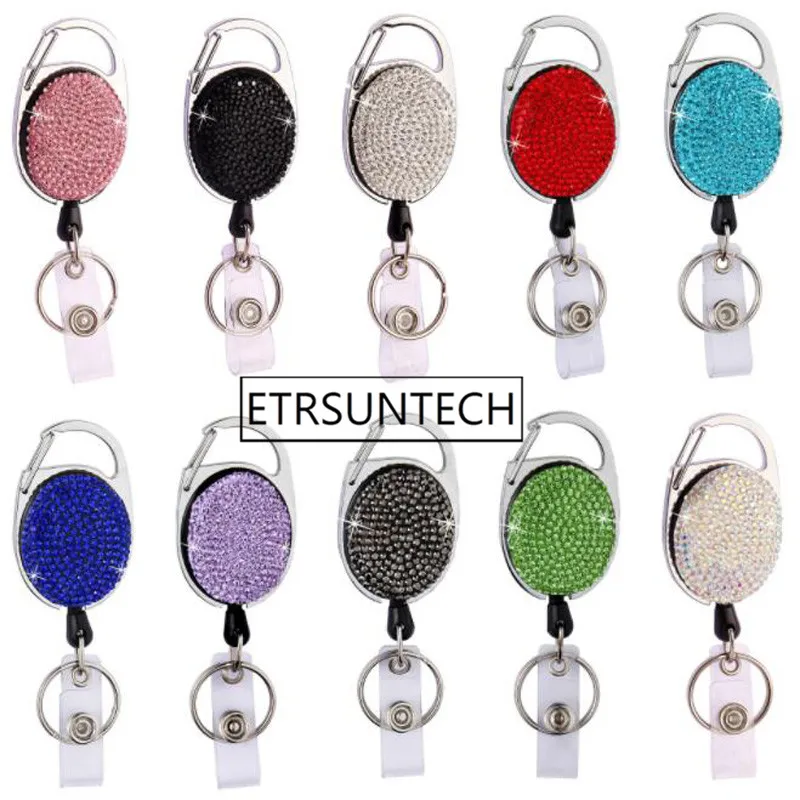 

100pcs Metal Retractable Badge Reel Clip Fashion Rhinestone Badge Holder ID Card Holder Party Gifts