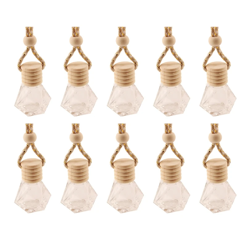 10Pcs Car Hanging Glass Bottle Empty Refillable Diffuser Air Fresher Fragrance Pendant Ornament